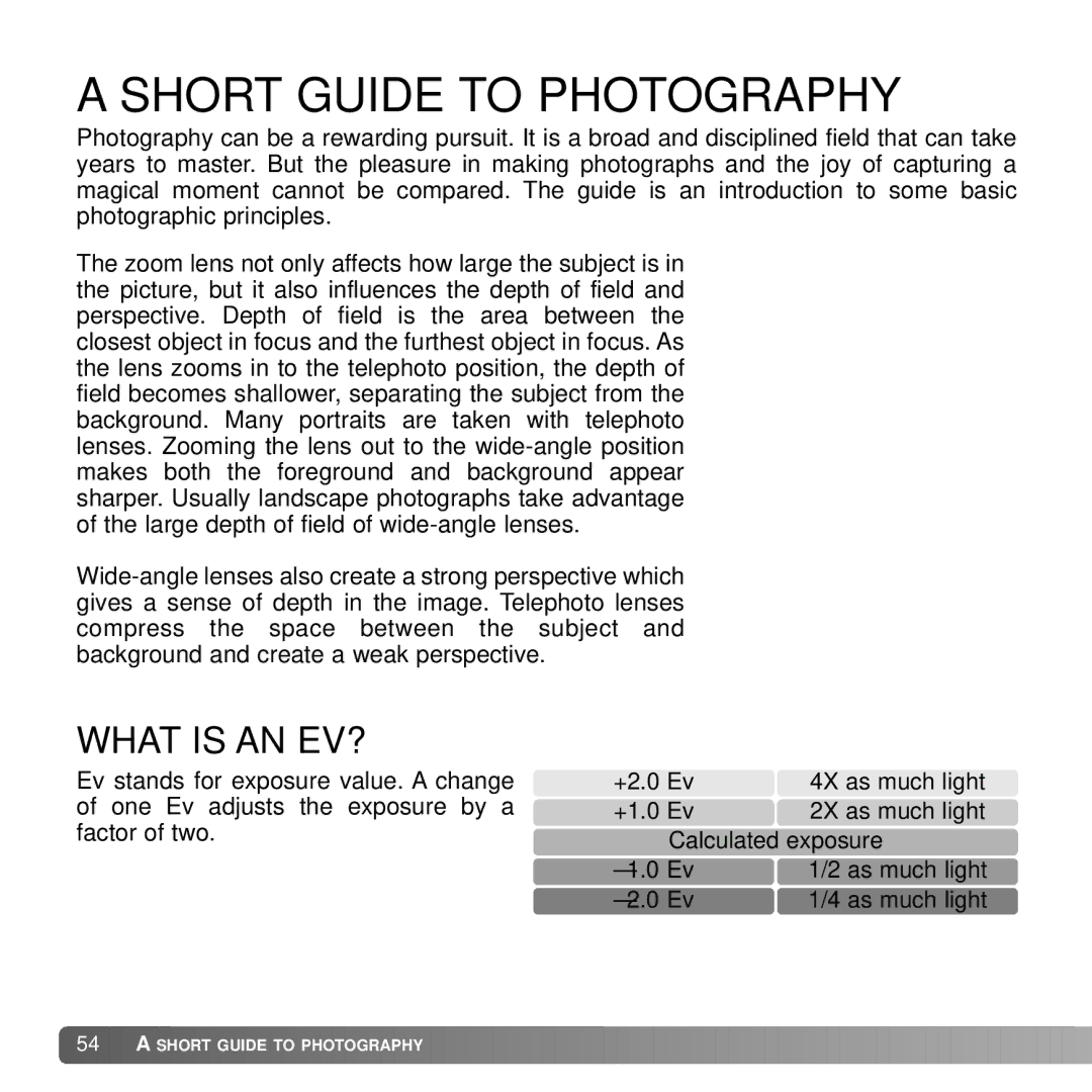 Konica Minolta DiMAGE G600 instruction manual Short Guide to Photography, What is AN EV? 