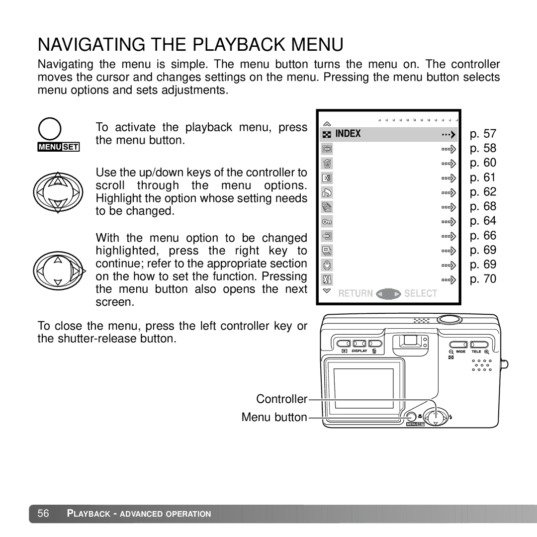 Konica Minolta DiMAGE G600 instruction manual Navigating the Playback Menu 