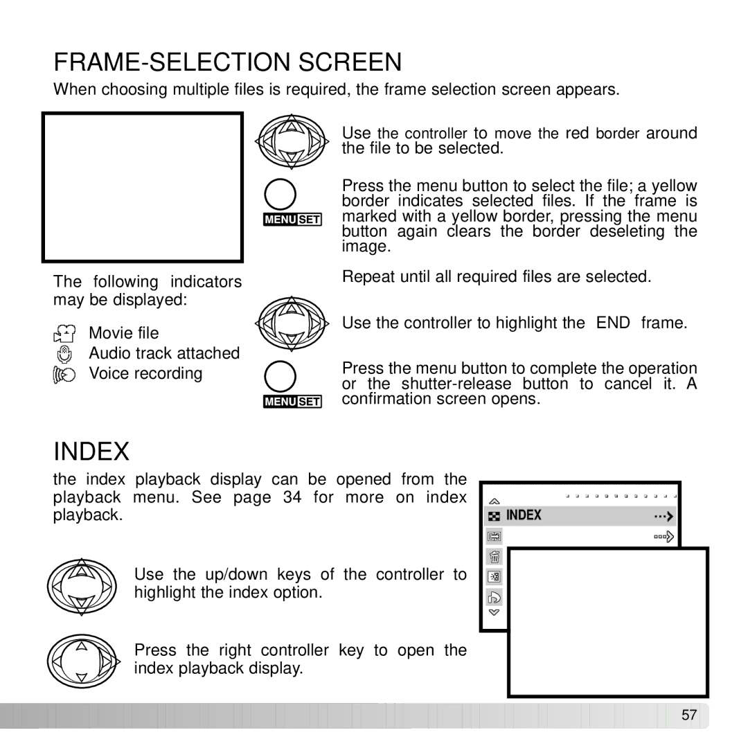 Konica Minolta DiMAGE G600 instruction manual FRAME-SELECTION Screen, Index 