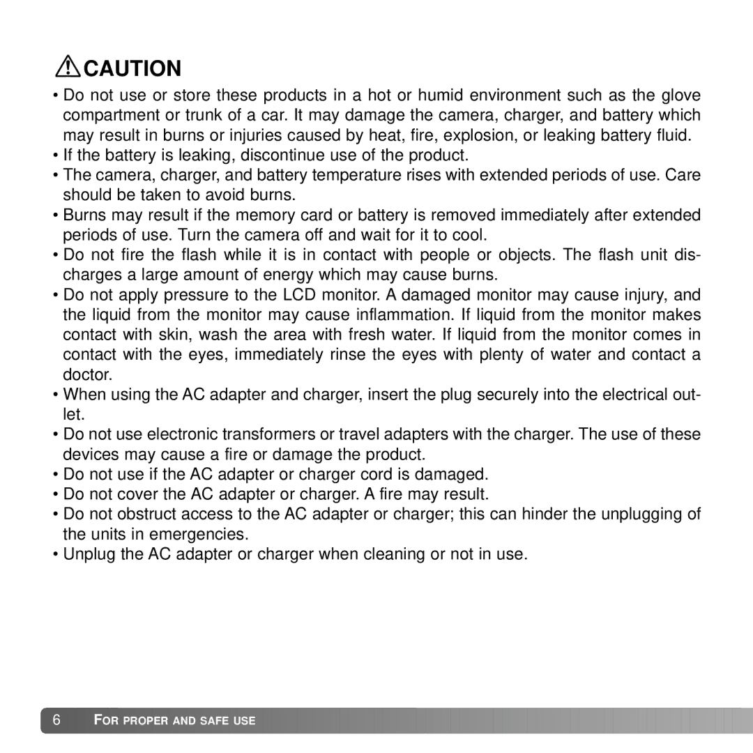 Konica Minolta DiMAGE G600 instruction manual For Proper and Safe USE 