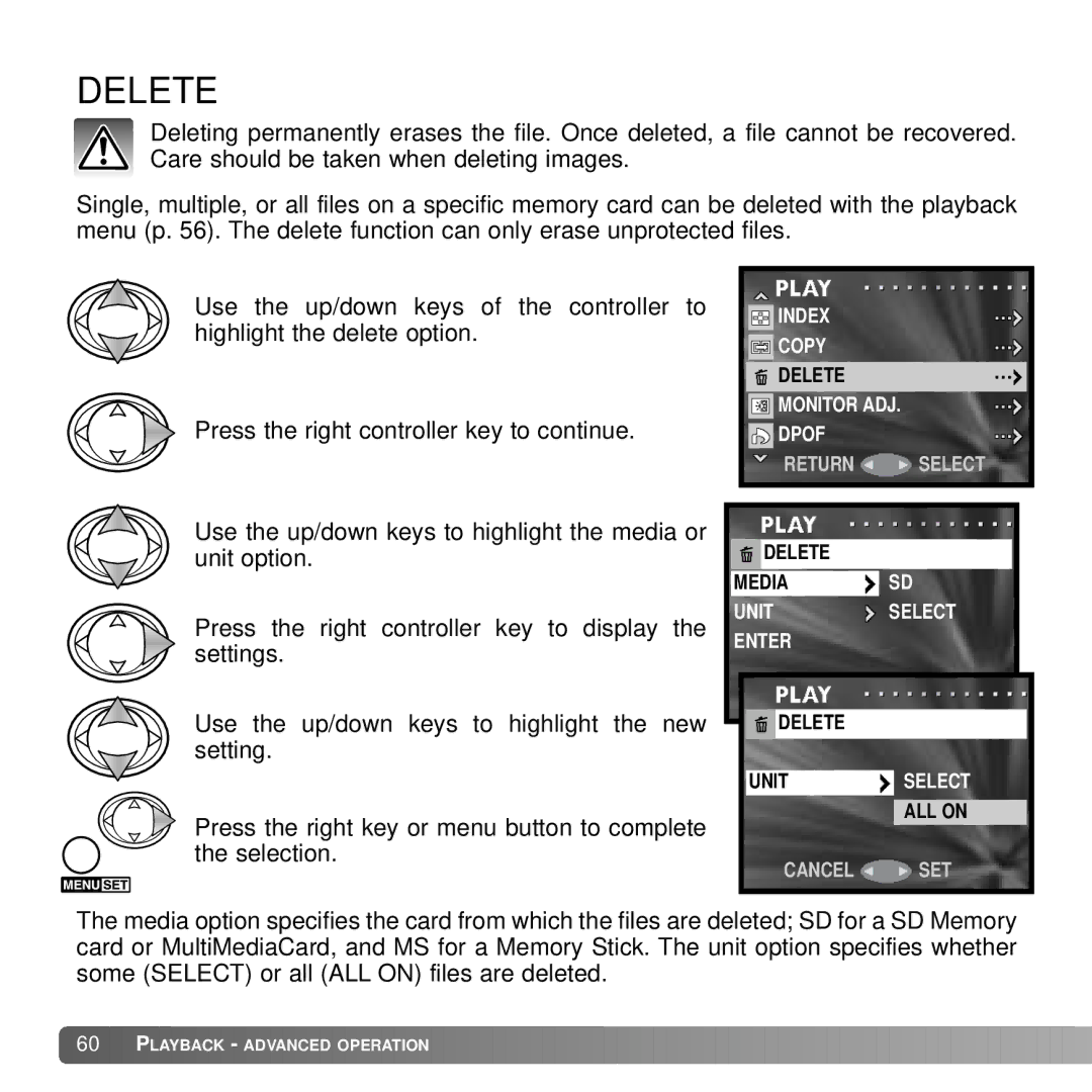 Konica Minolta DiMAGE G600 instruction manual Delete 