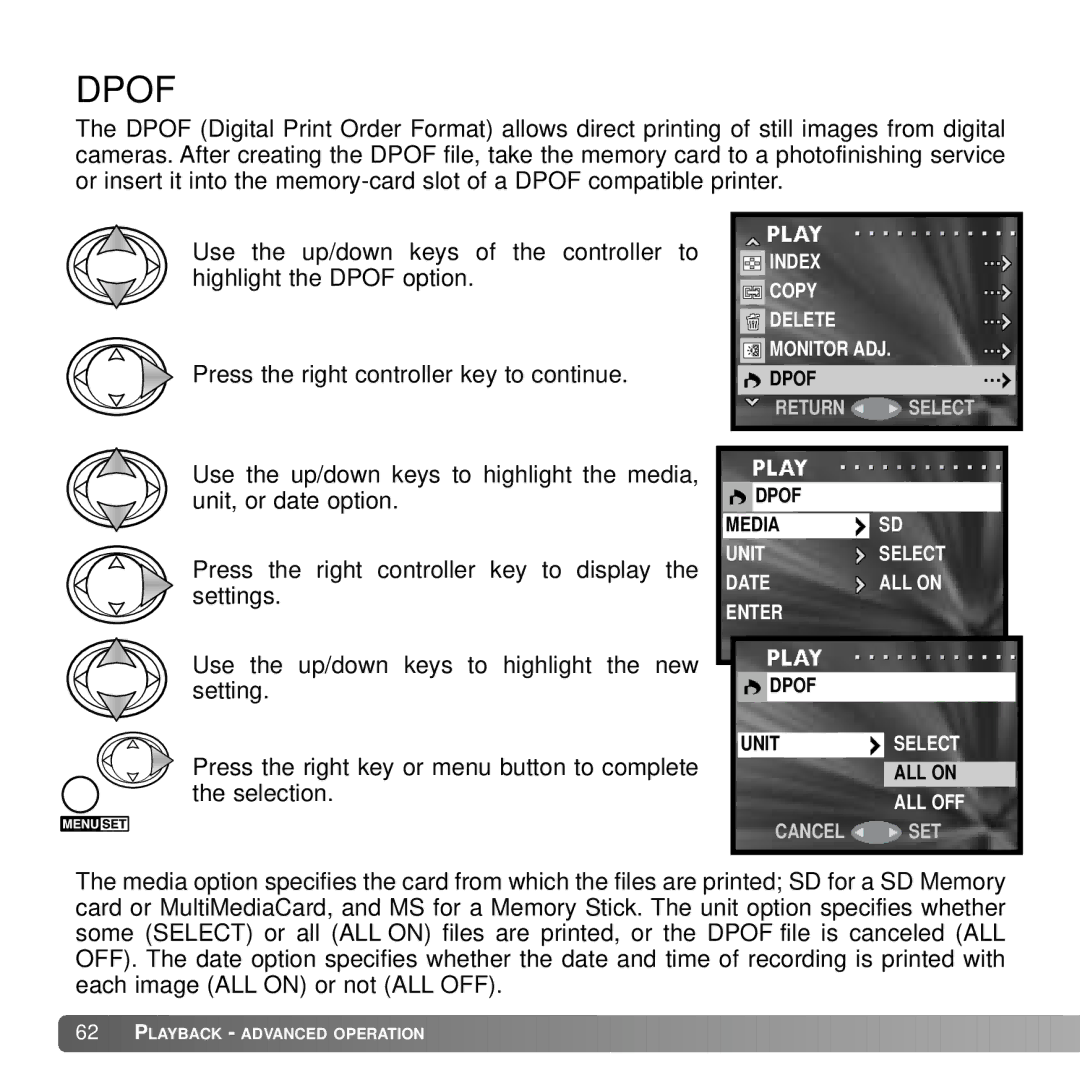 Konica Minolta DiMAGE G600 instruction manual Dpof 