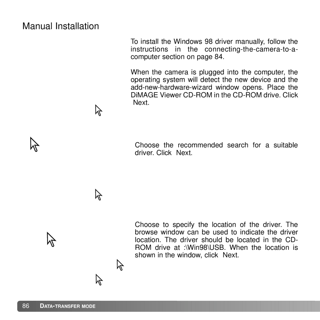 Konica Minolta DiMAGE G600 instruction manual Manual Installation 