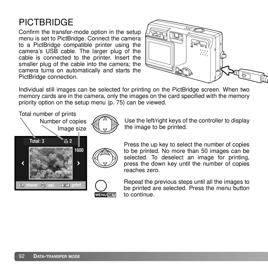 Konica Minolta DiMAGE G600 instruction manual Pictbridge 