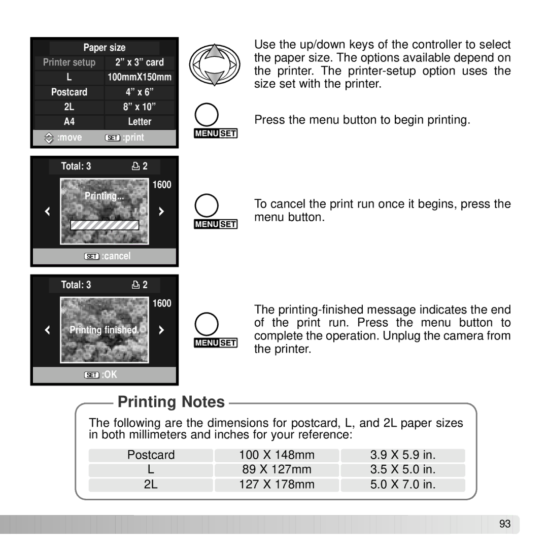 Konica Minolta DiMAGE G600 instruction manual Printing Notes 