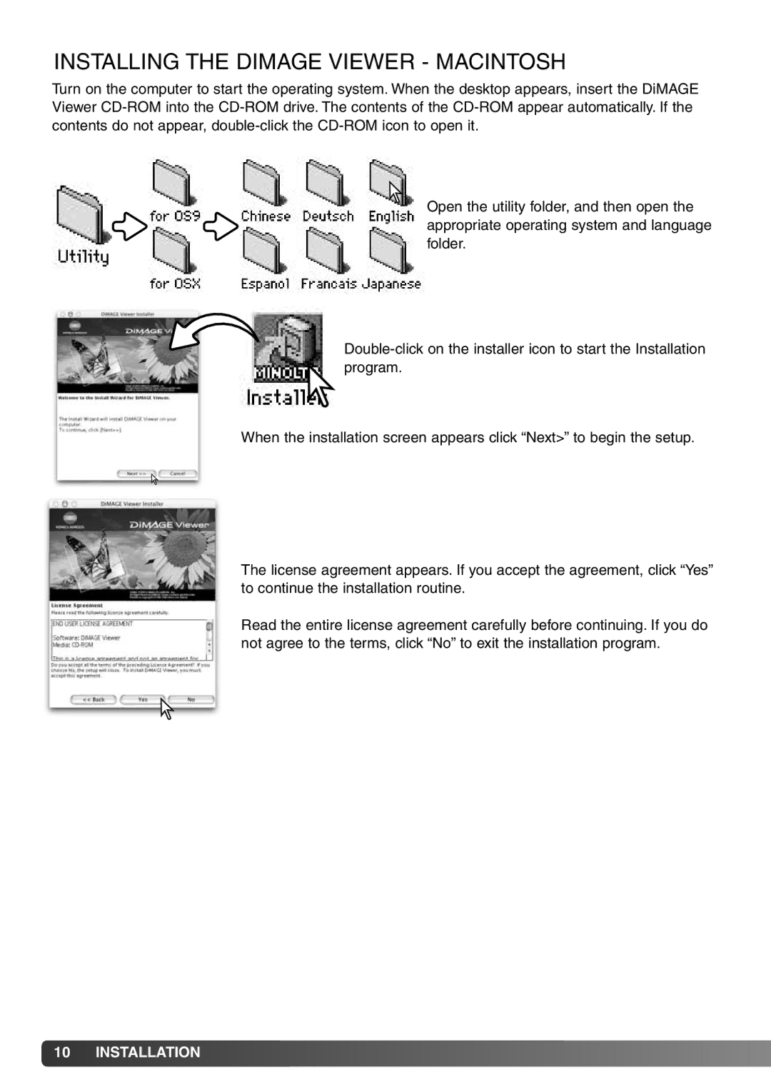 Konica Minolta DiMAGE Viewer instruction manual Installing the Dimage Viewer Macintosh 