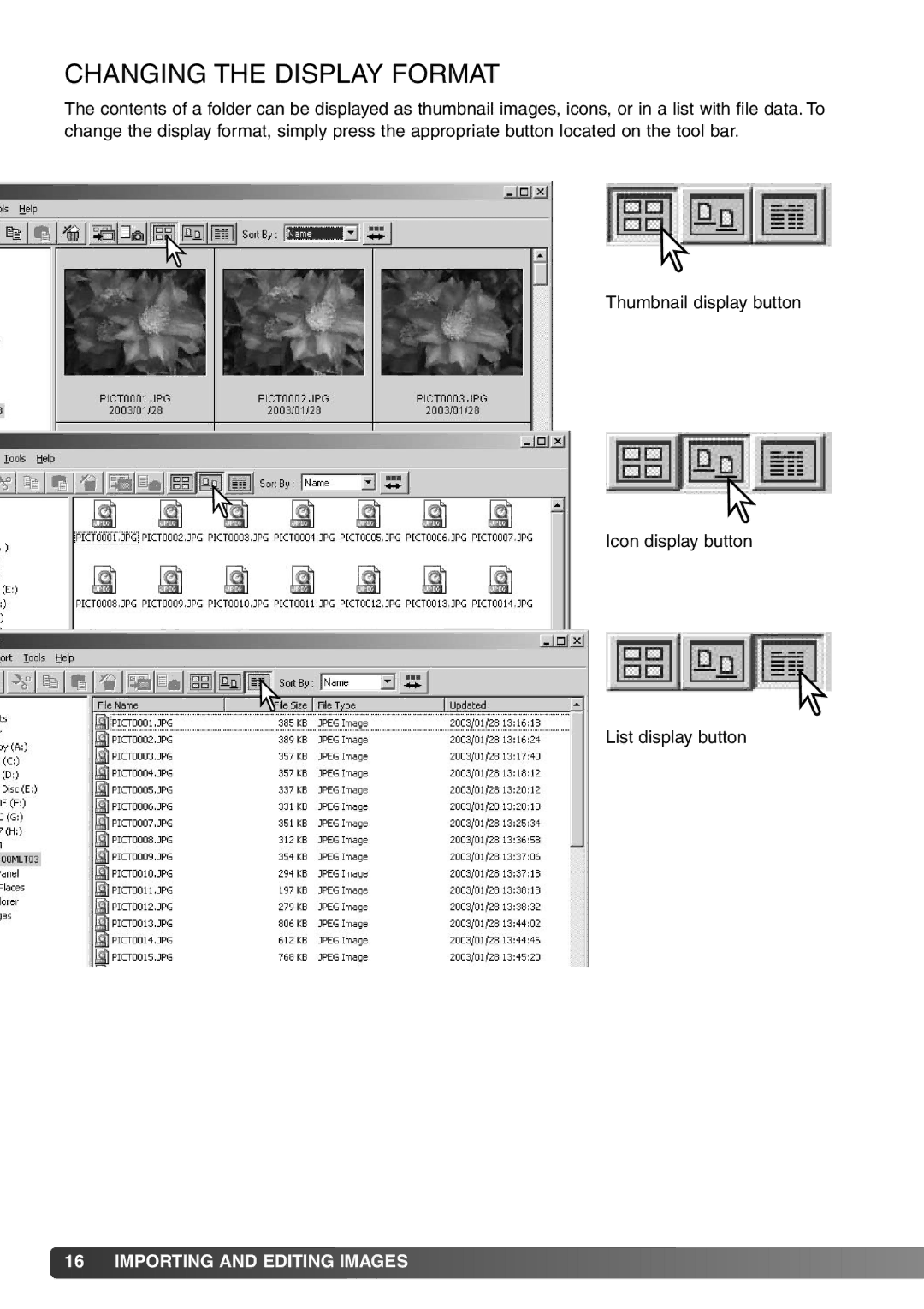 Konica Minolta DiMAGE Viewer instruction manual Changing the Display Format 