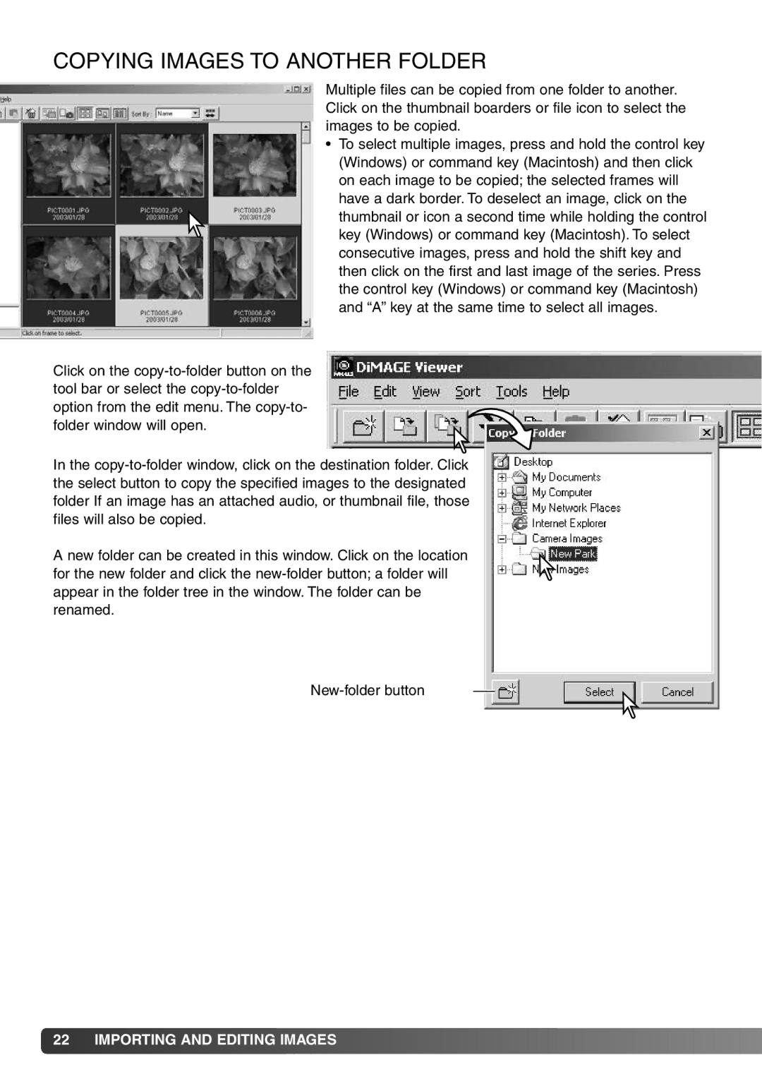 Konica Minolta DiMAGE Viewer instruction manual Copying Images to Another Folder 