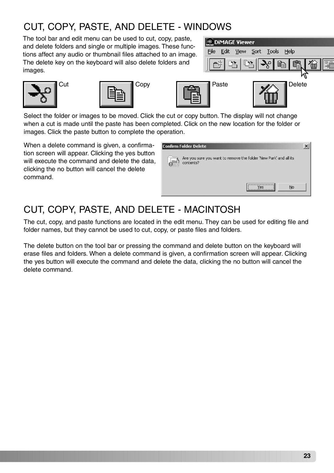 Konica Minolta DiMAGE Viewer CUT, COPY, PASTE, and Delete Windows, CUT, COPY, PASTE, and Delete Macintosh 