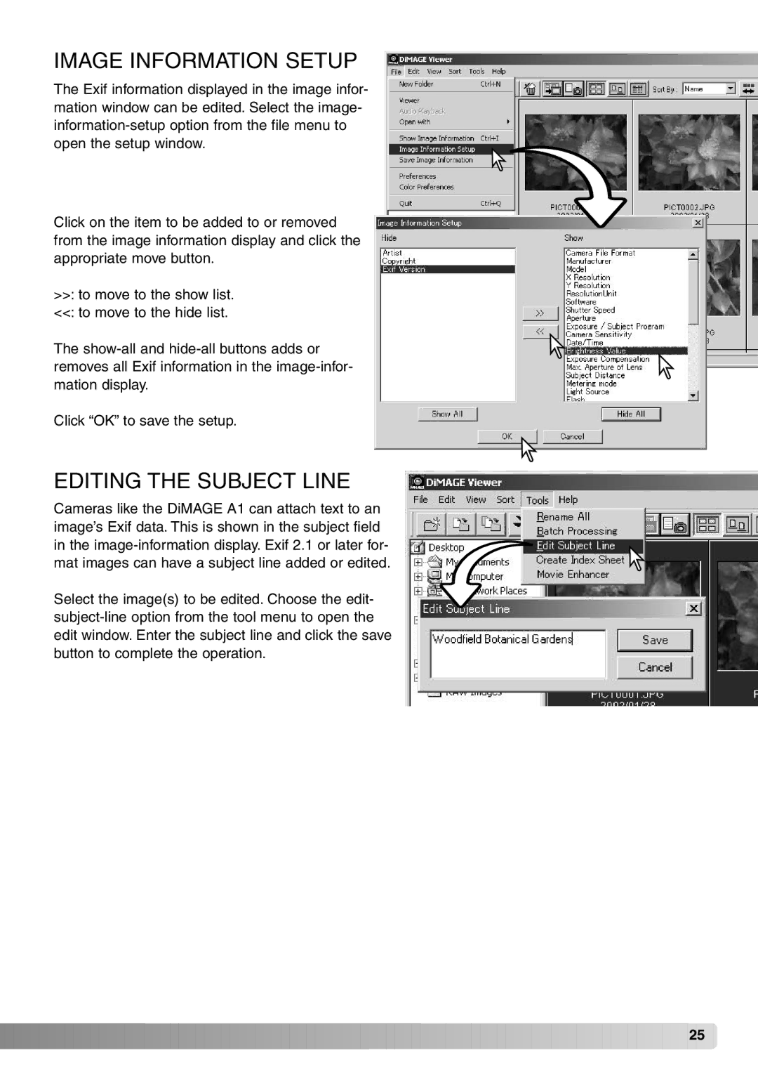 Konica Minolta DiMAGE Viewer instruction manual Image Information Setup, Editing the Subject Line 