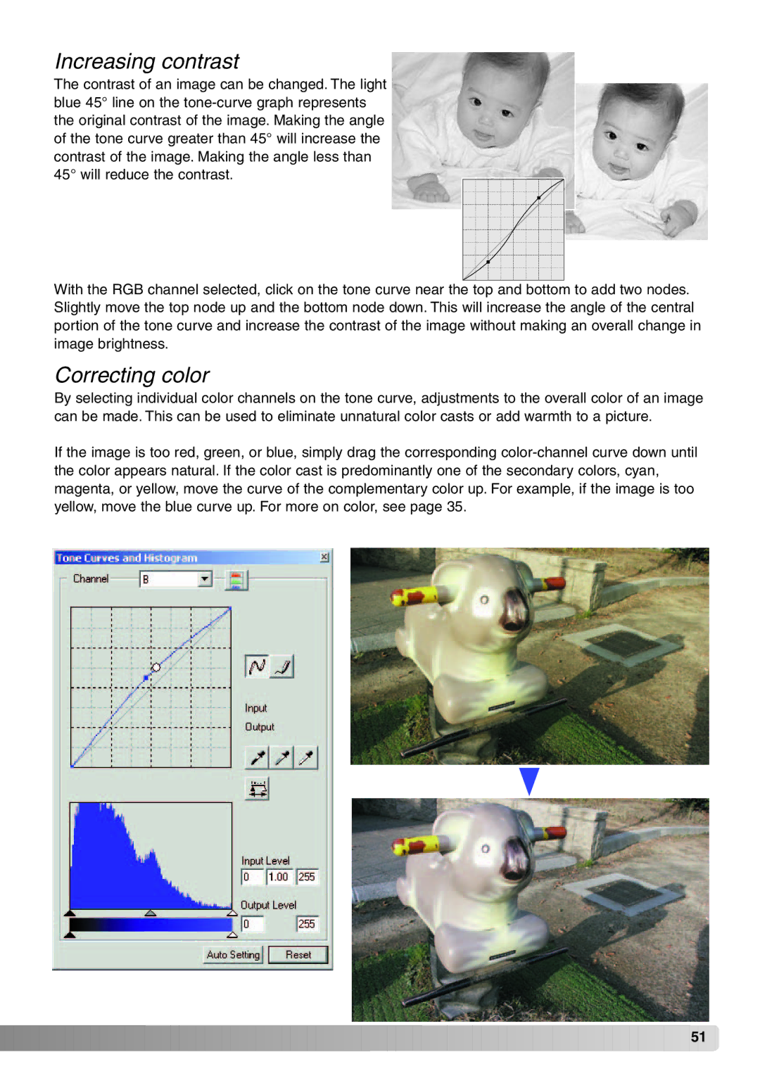 Konica Minolta DiMAGE Viewer instruction manual Increasing contrast, Correcting color 