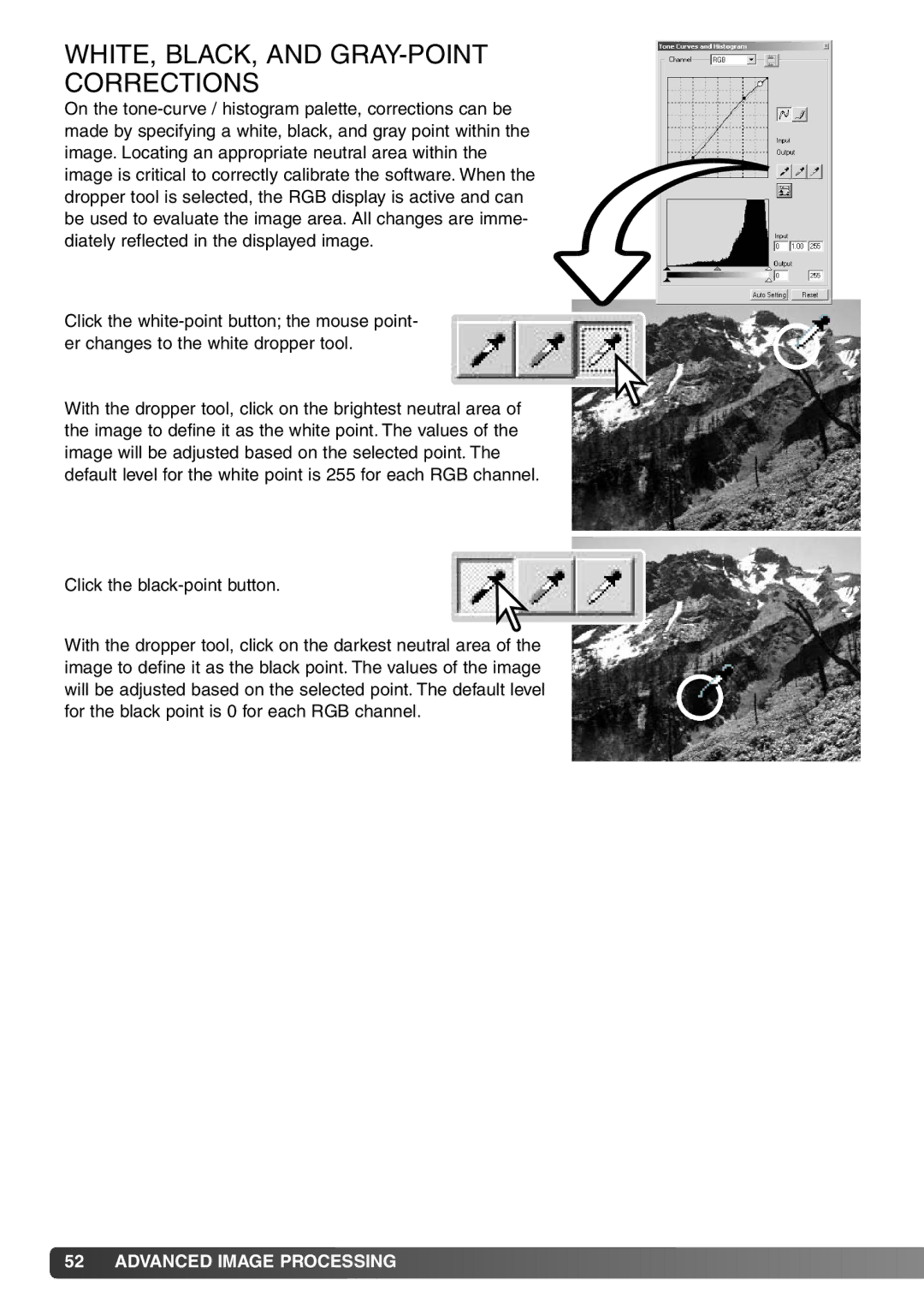 Konica Minolta DiMAGE Viewer instruction manual WHITE, BLACK, and GRAY-POINT Corrections 