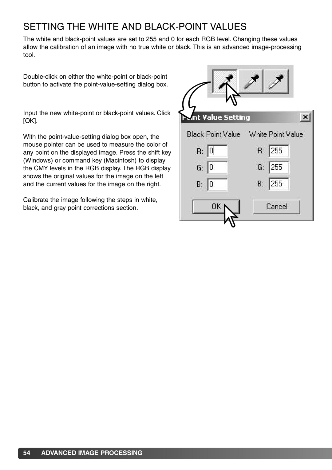 Konica Minolta DiMAGE Viewer instruction manual Setting the White and BLACK-POINT Values 