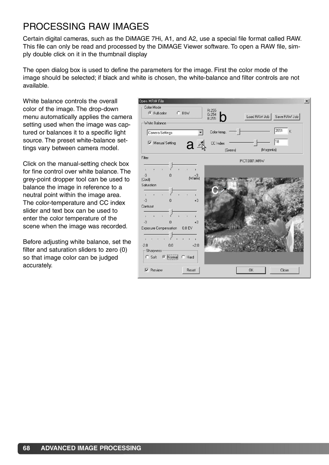 Konica Minolta DiMAGE Viewer instruction manual Processing RAW Images 