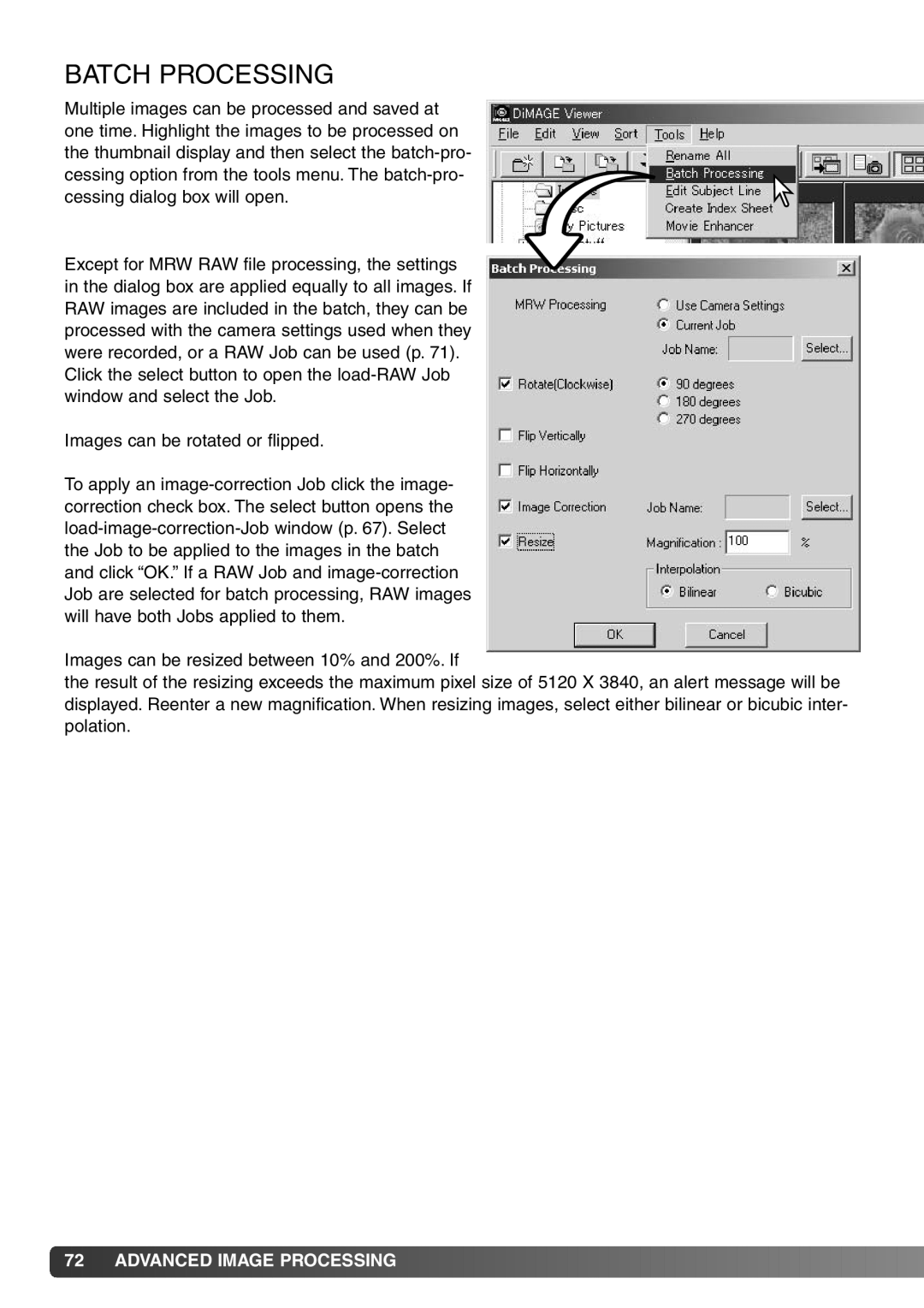 Konica Minolta DiMAGE Viewer instruction manual Batch Processing 