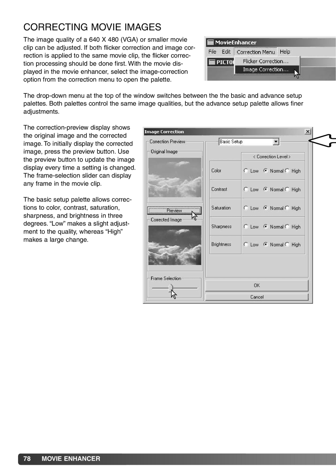 Konica Minolta DiMAGE Viewer instruction manual Correcting Movie Images 