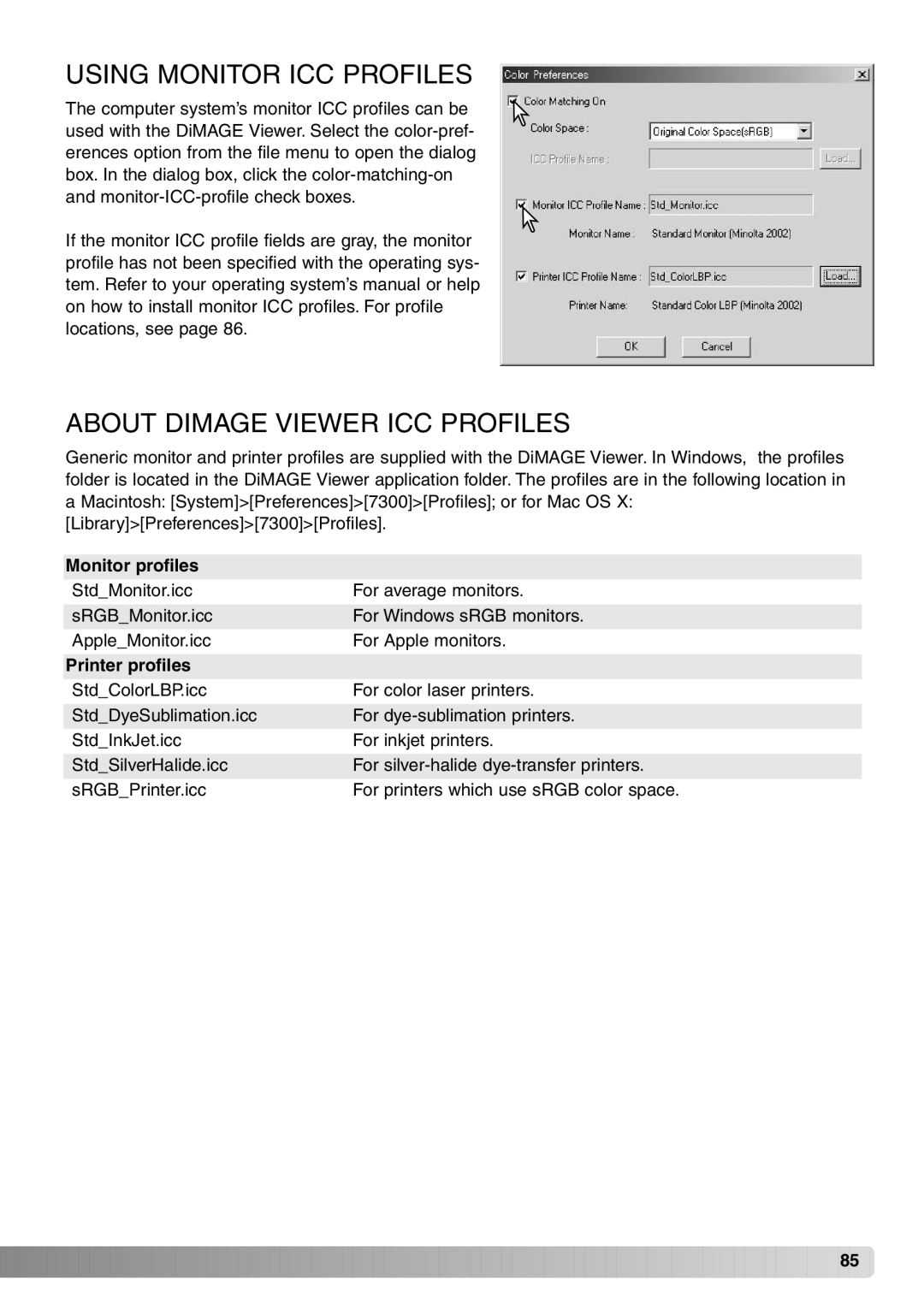 Konica Minolta DiMAGE Viewer instruction manual Using Monitor ICC Profiles, About Dimage Viewer ICC Profiles 