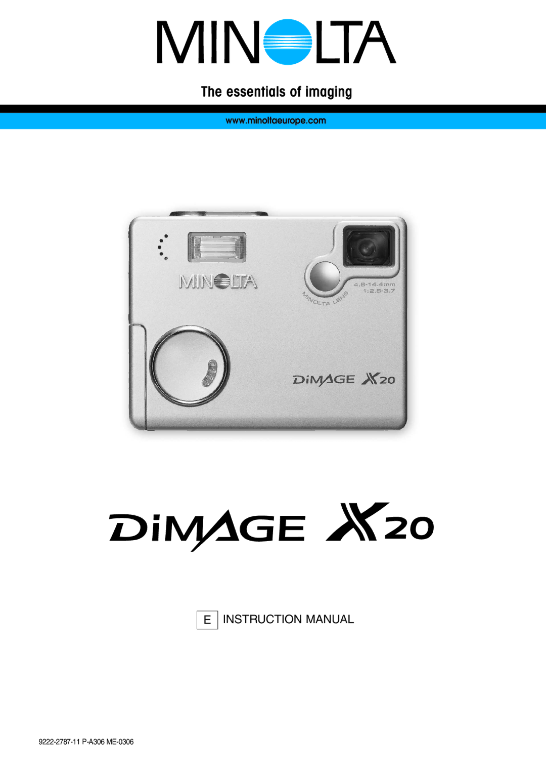 Konica Minolta Dimage X20 instruction manual 9222-2787-11 P-A306 ME-0306 