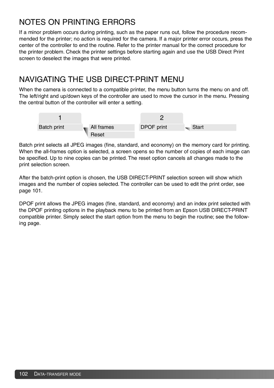 Konica Minolta Dimage X20 instruction manual Navigating the USB DIRECT-PRINT Menu 