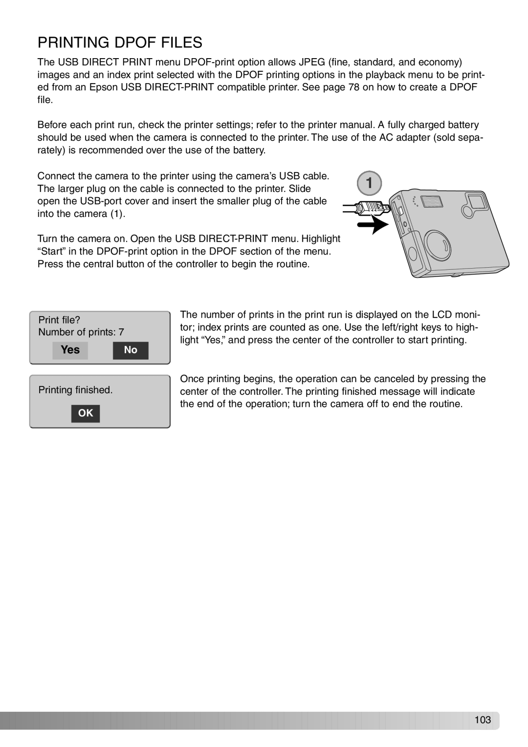 Konica Minolta Dimage X20 instruction manual Printing Dpof Files, Yes No 