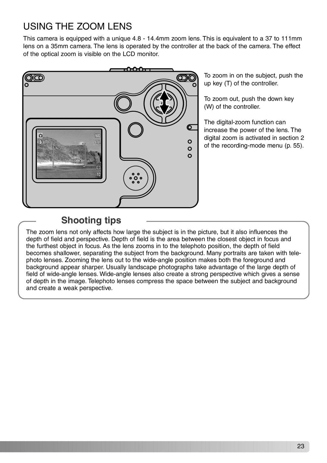 Konica Minolta Dimage X20 instruction manual Using the Zoom Lens, Shooting tips 