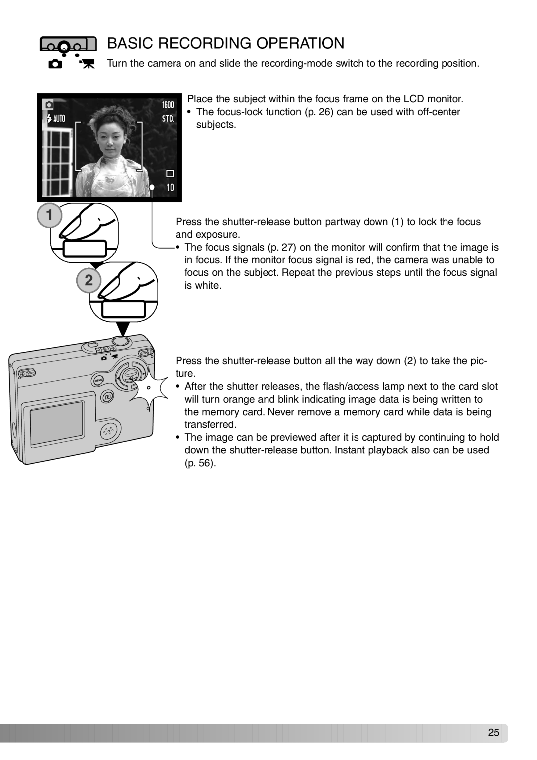 Konica Minolta Dimage X20 instruction manual Basic Recording Operation 