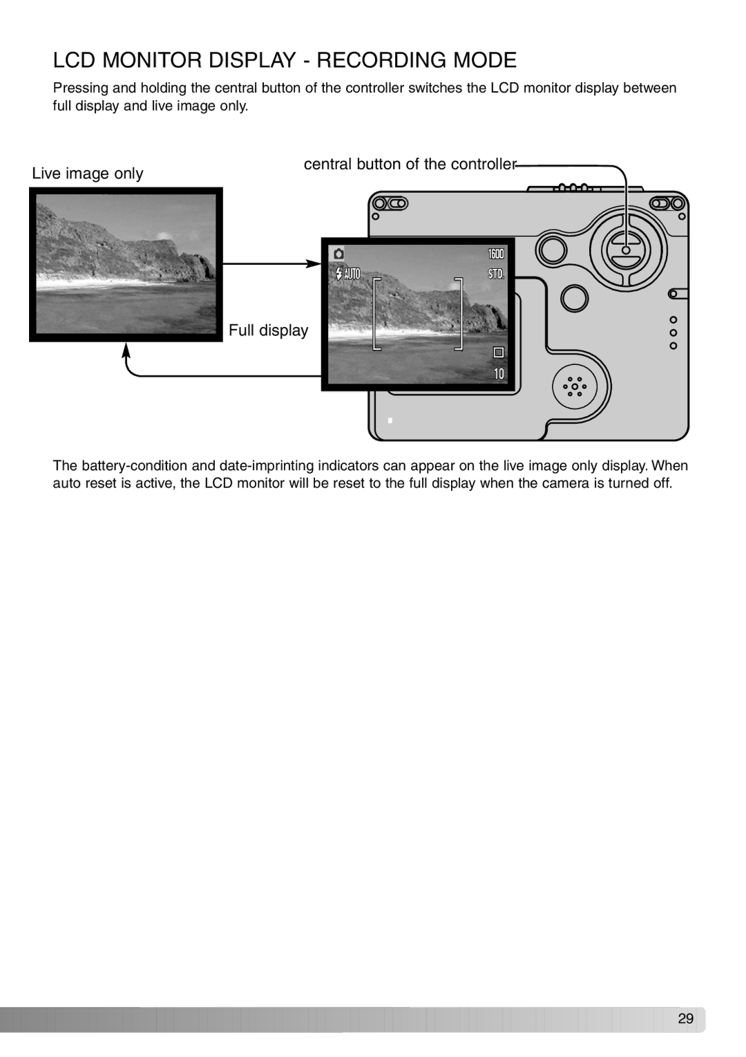 Konica Minolta Dimage X20 instruction manual LCD Monitor Display Recording Mode 