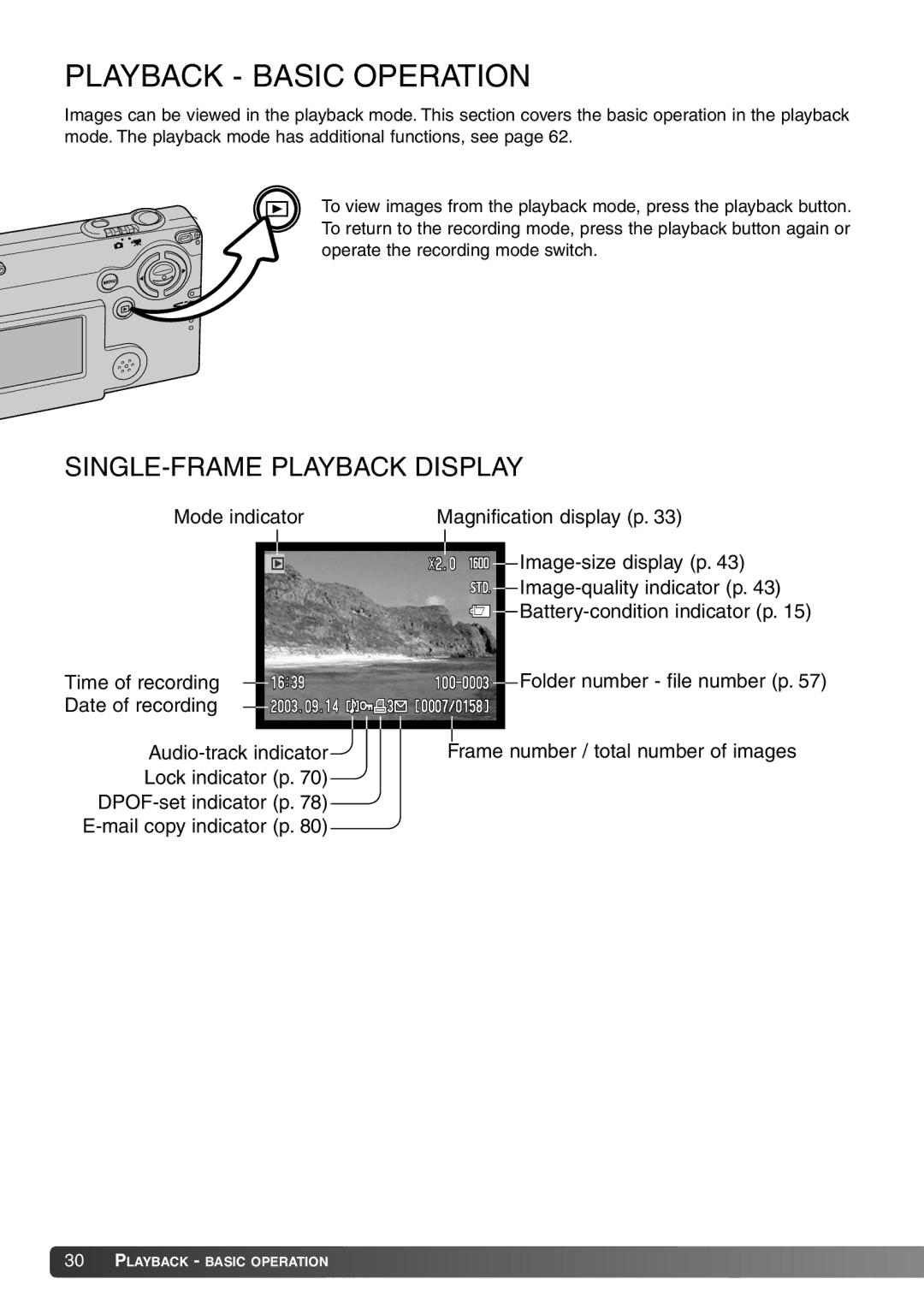 Konica Minolta Dimage X20 instruction manual SINGLE-FRAME Playback Display, Mode indicator 