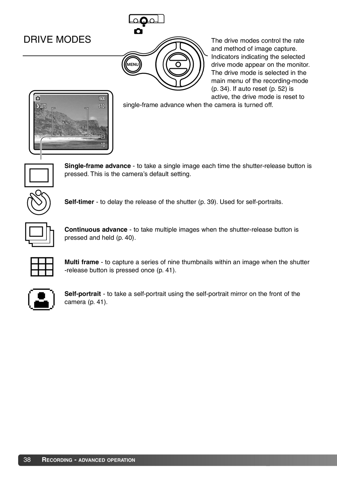 Konica Minolta Dimage X20 instruction manual Drive Modes 