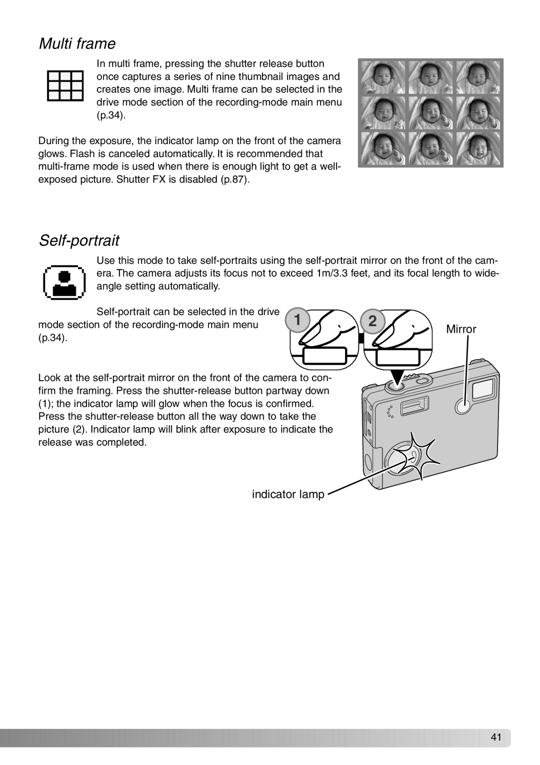 Konica Minolta Dimage X20 instruction manual Multi frame, Self-portrait 