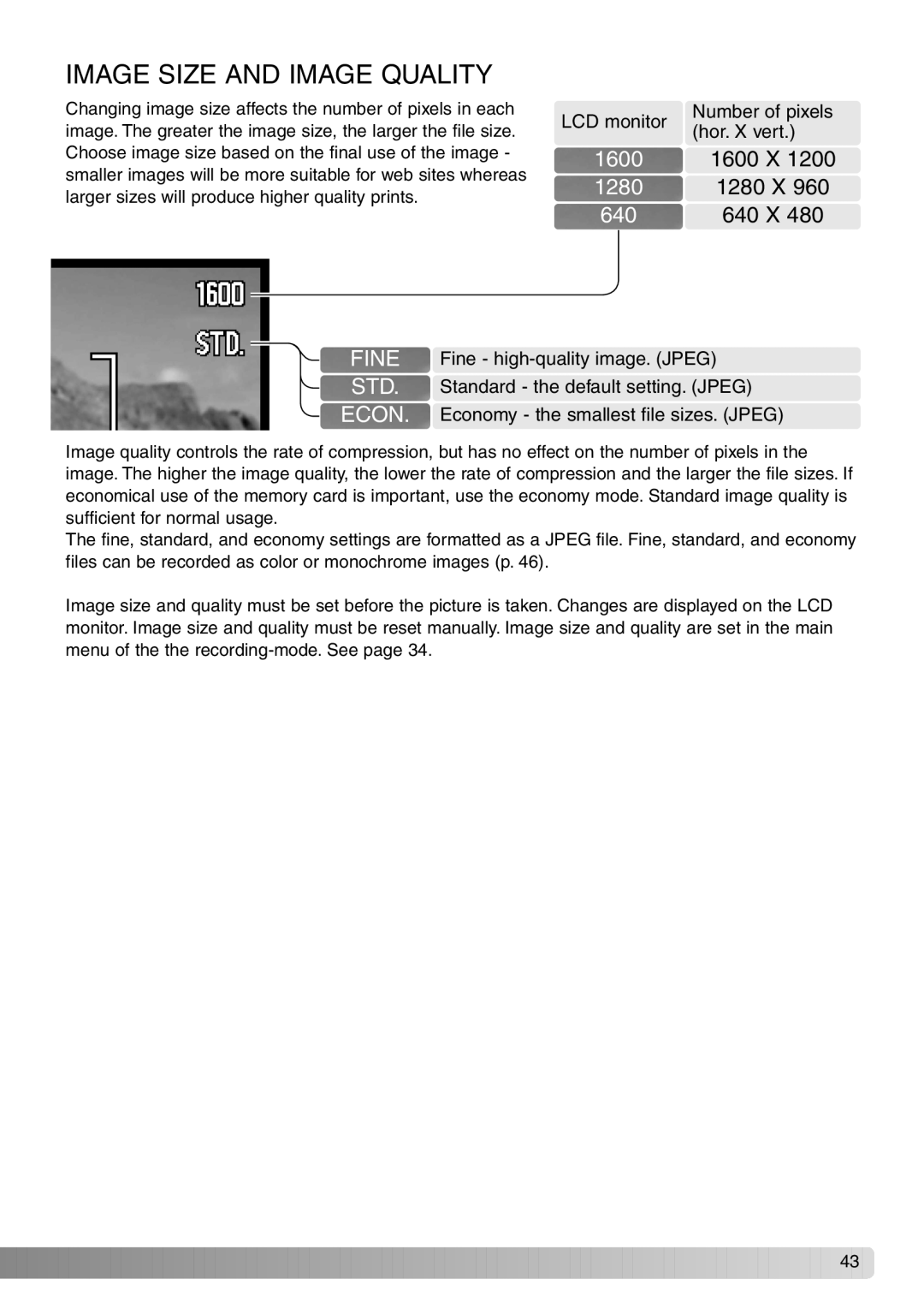 Konica Minolta Dimage X20 instruction manual Image Size and Image Quality, 1280 