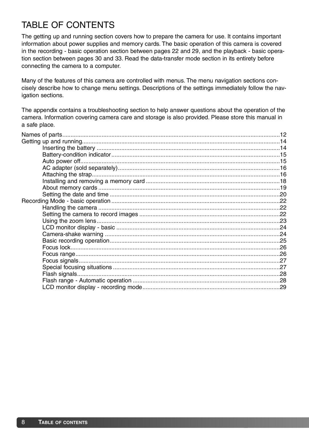 Konica Minolta Dimage X20 instruction manual Table of Contents 