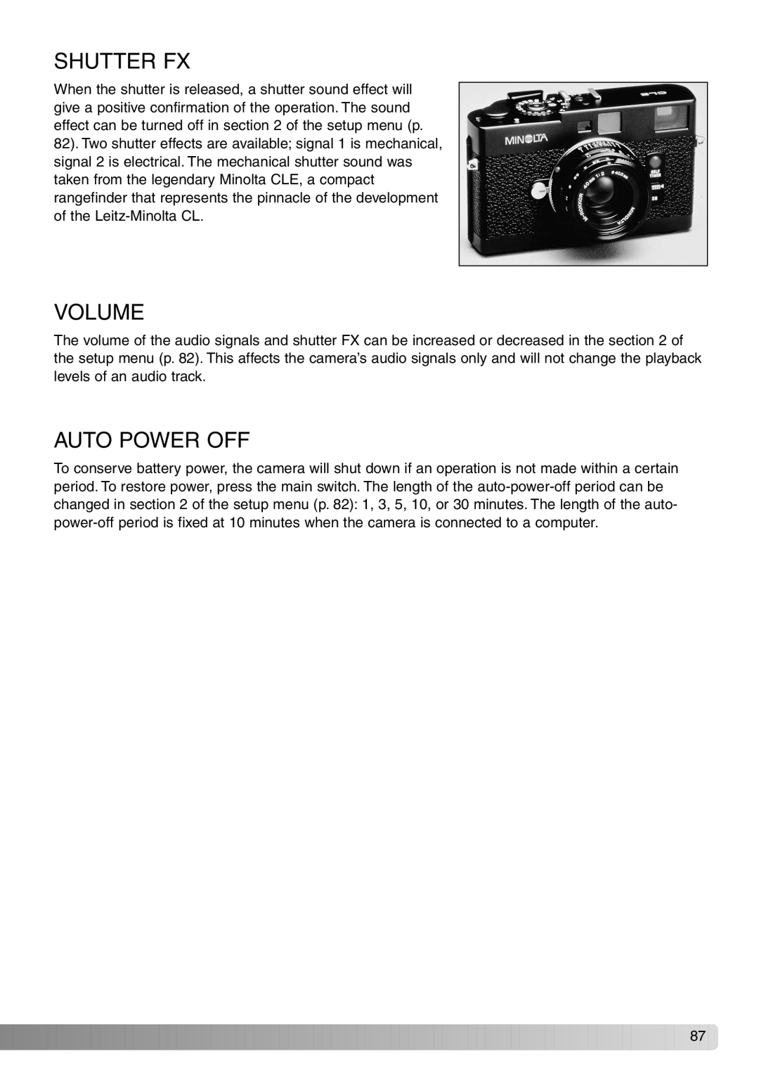 Konica Minolta Dimage X20 instruction manual Shutter FX, Volume 