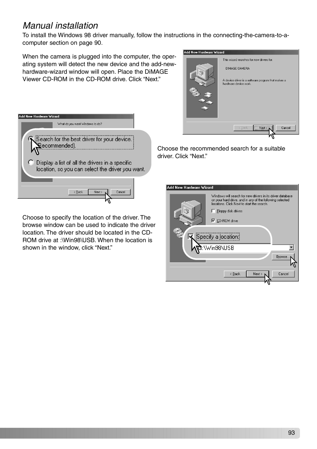 Konica Minolta Dimage X20 instruction manual Manual installation 