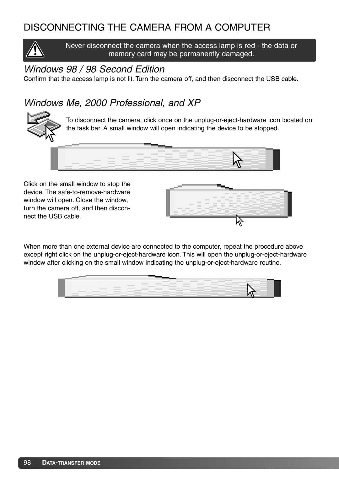 Konica Minolta Dimage X20 instruction manual Disconnecting the Camera from a Computer, Windows 98 / 98 Second Edition 