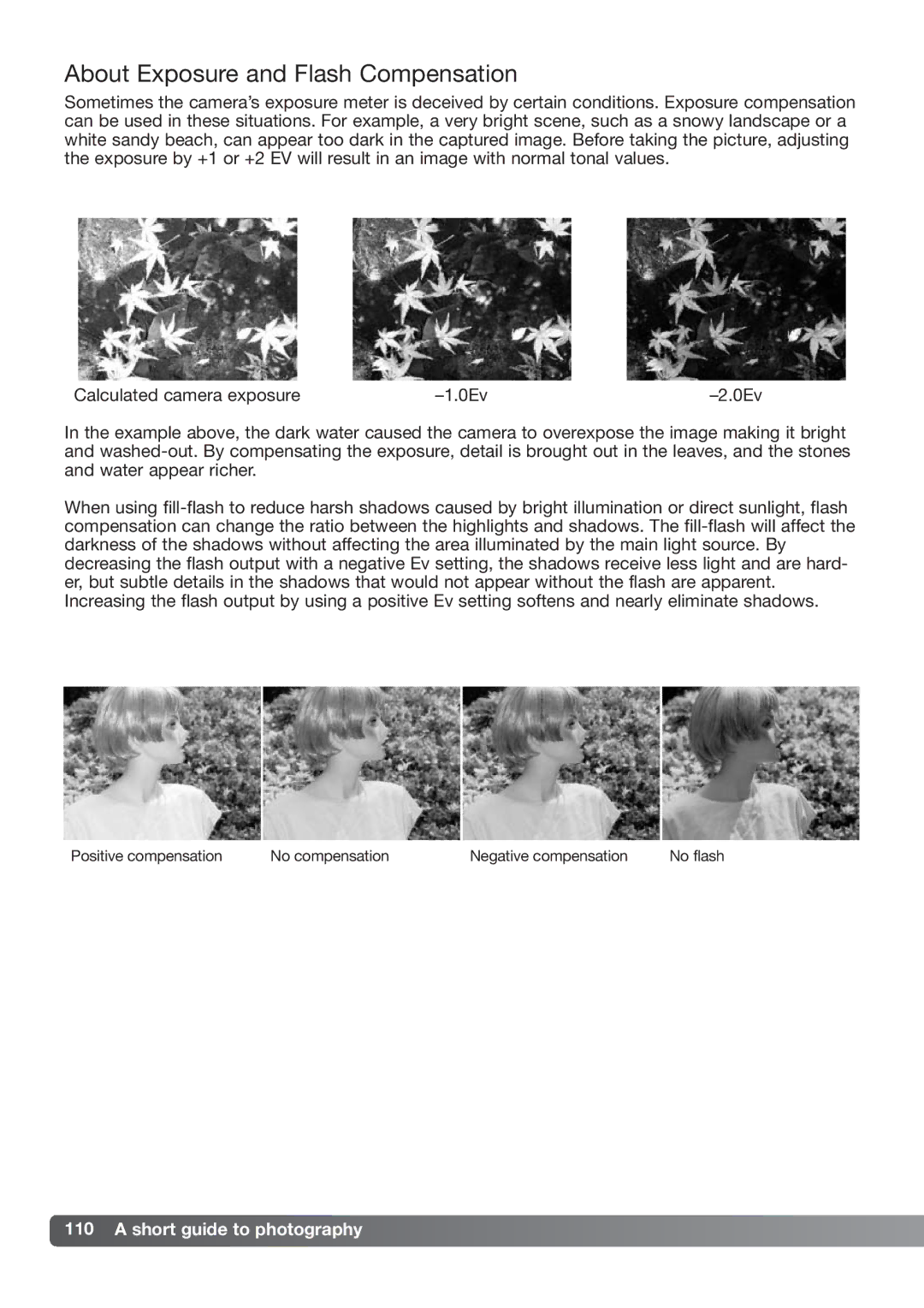 Konica Minolta DiMAGE_A2 instruction manual About Exposure and Flash Compensation, Short guide to photography 