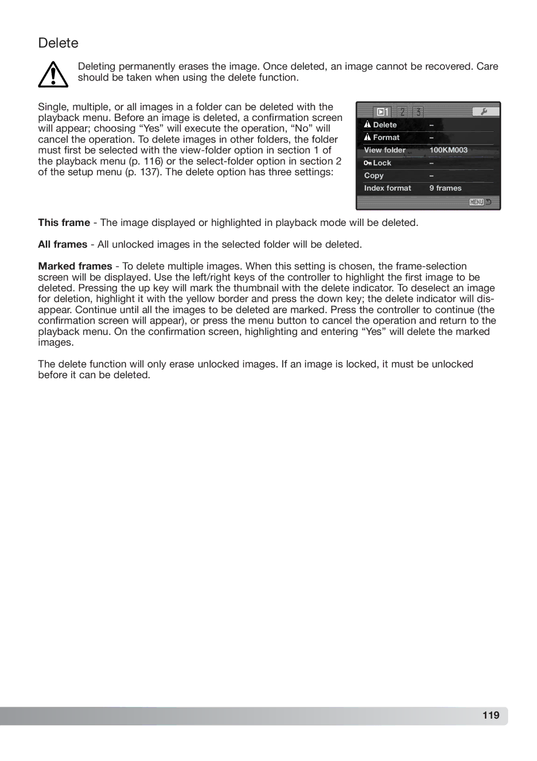 Konica Minolta DiMAGE_A2 instruction manual Delete, 119 