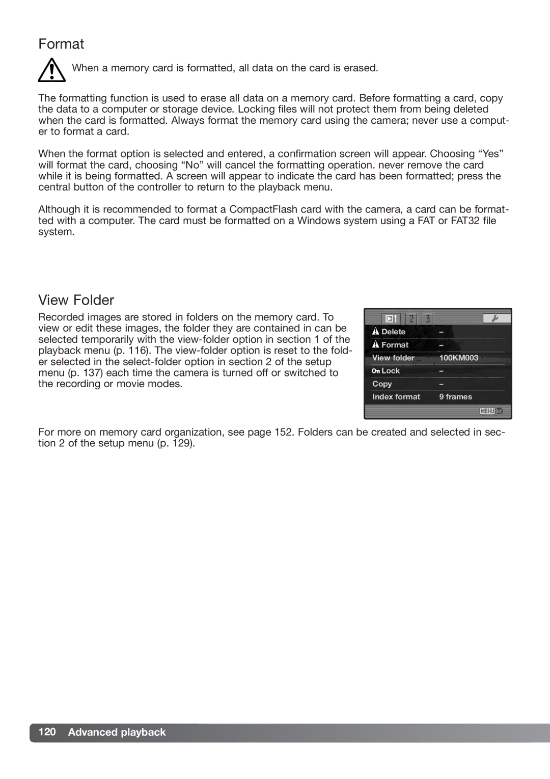 Konica Minolta DiMAGE_A2 instruction manual Format, View Folder 