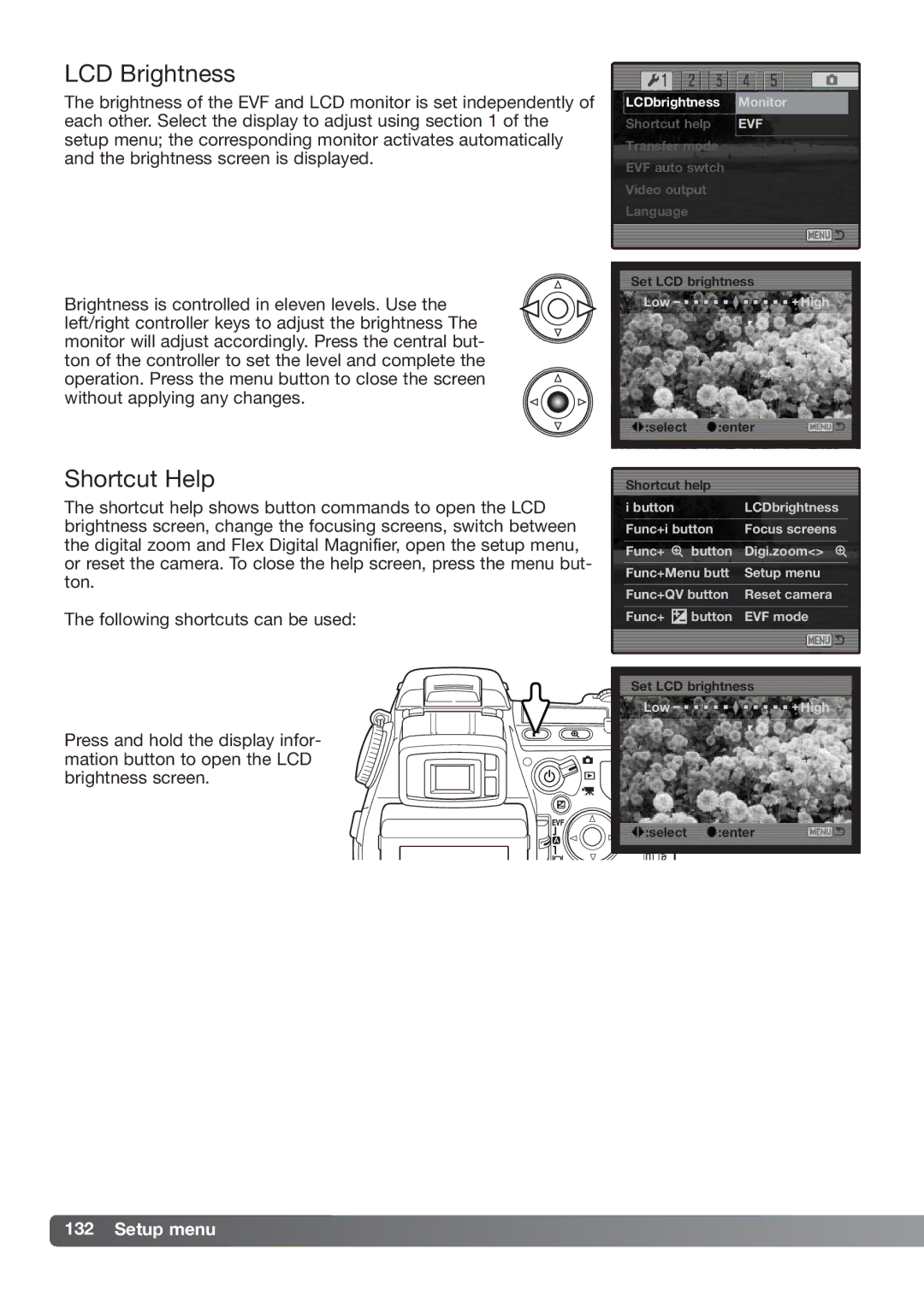 Konica Minolta DiMAGE_A2 instruction manual LCD Brightness, Shortcut Help 