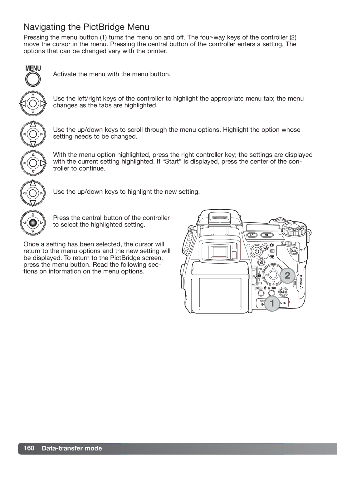 Konica Minolta DiMAGE_A2 instruction manual Navigating the PictBridge Menu 