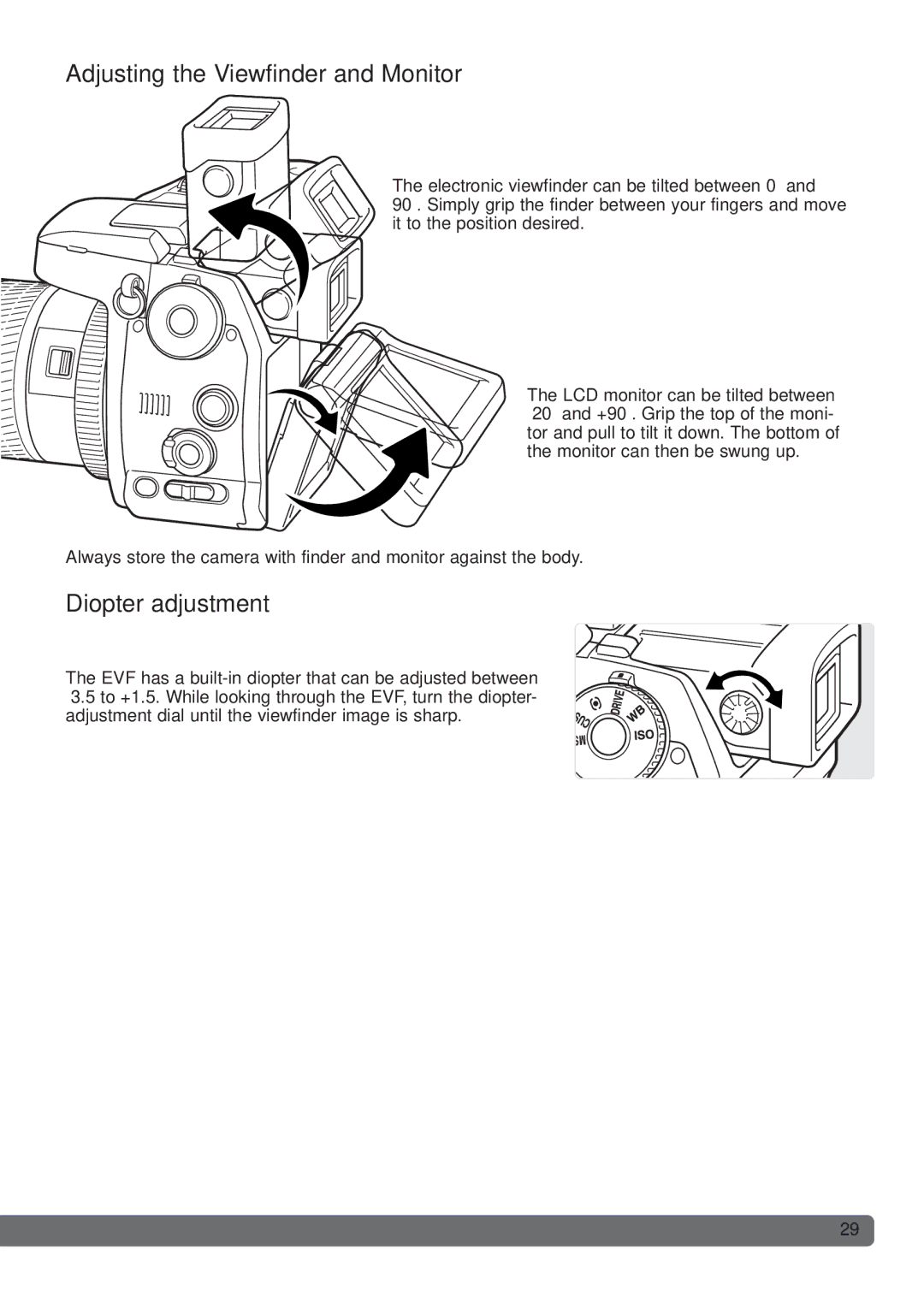 Konica Minolta DiMAGE_A2 instruction manual Adjusting the Viewfinder and Monitor, Diopter adjustment 