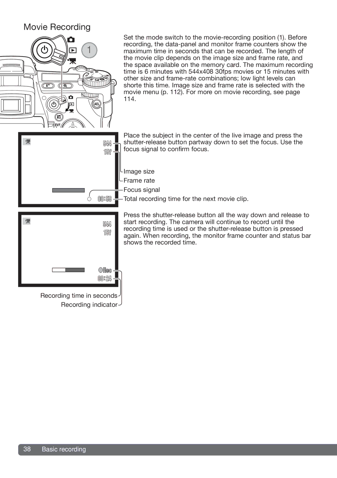 Konica Minolta DiMAGE_A2 instruction manual Movie Recording 