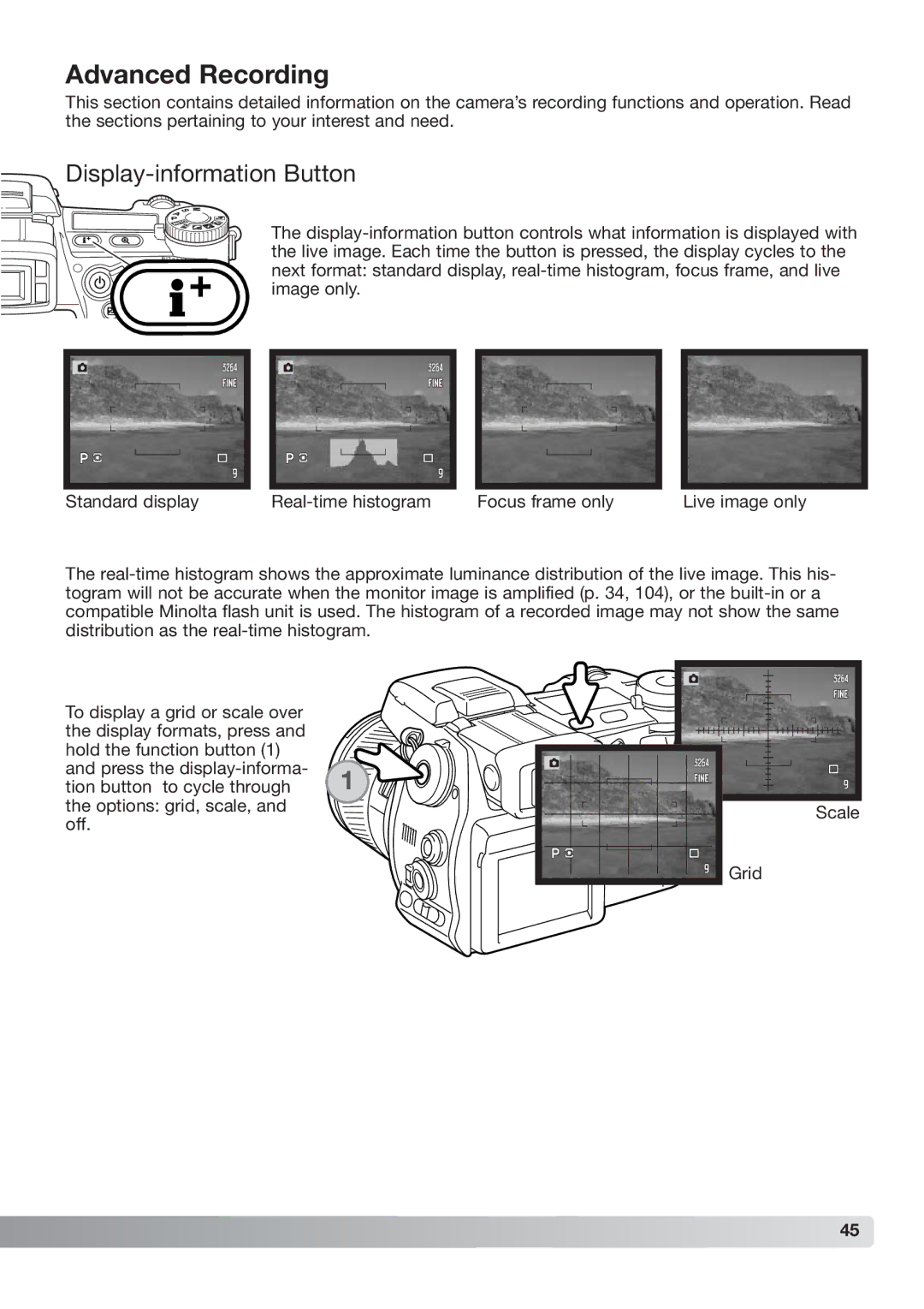 Konica Minolta DiMAGE_A2 instruction manual Advanced Recording, Display-information Button 