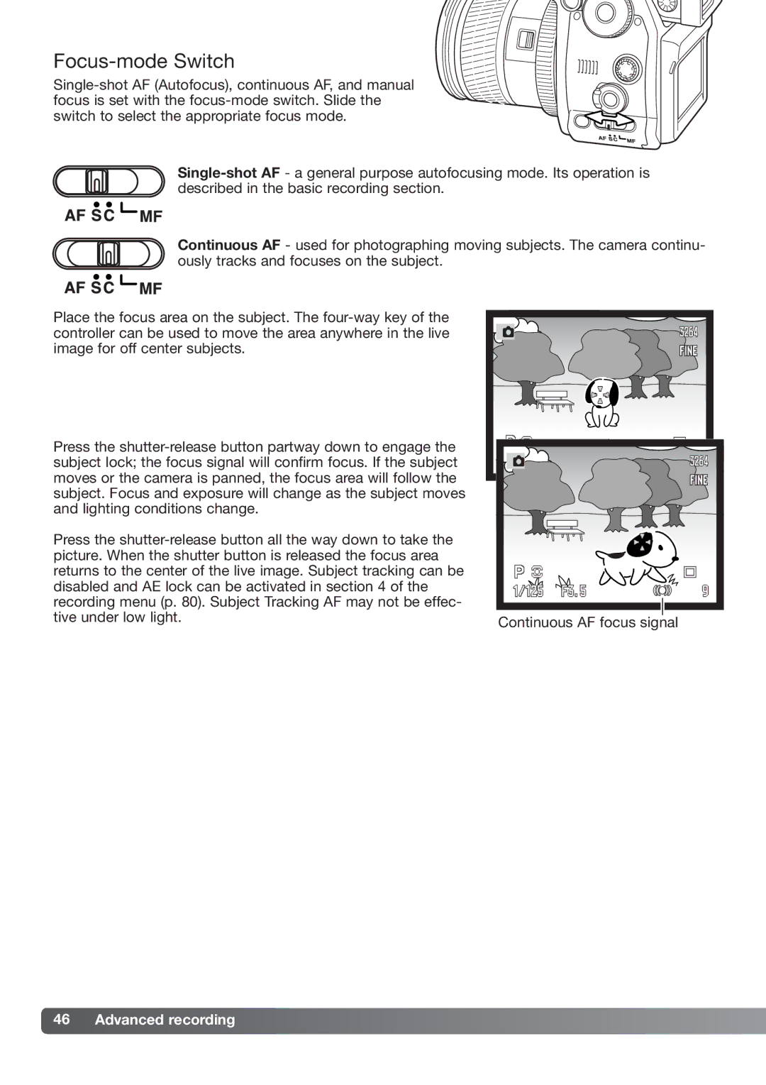 Konica Minolta DiMAGE_A2 instruction manual Focus-mode Switch 