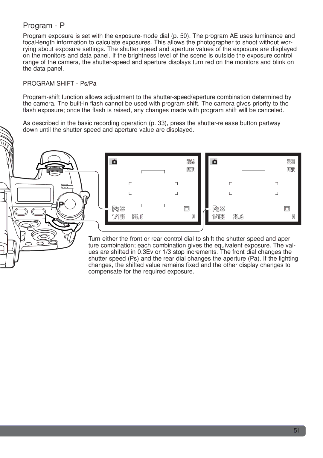 Konica Minolta DiMAGE_A2 instruction manual Program P, Program Shift Ps/Pa 