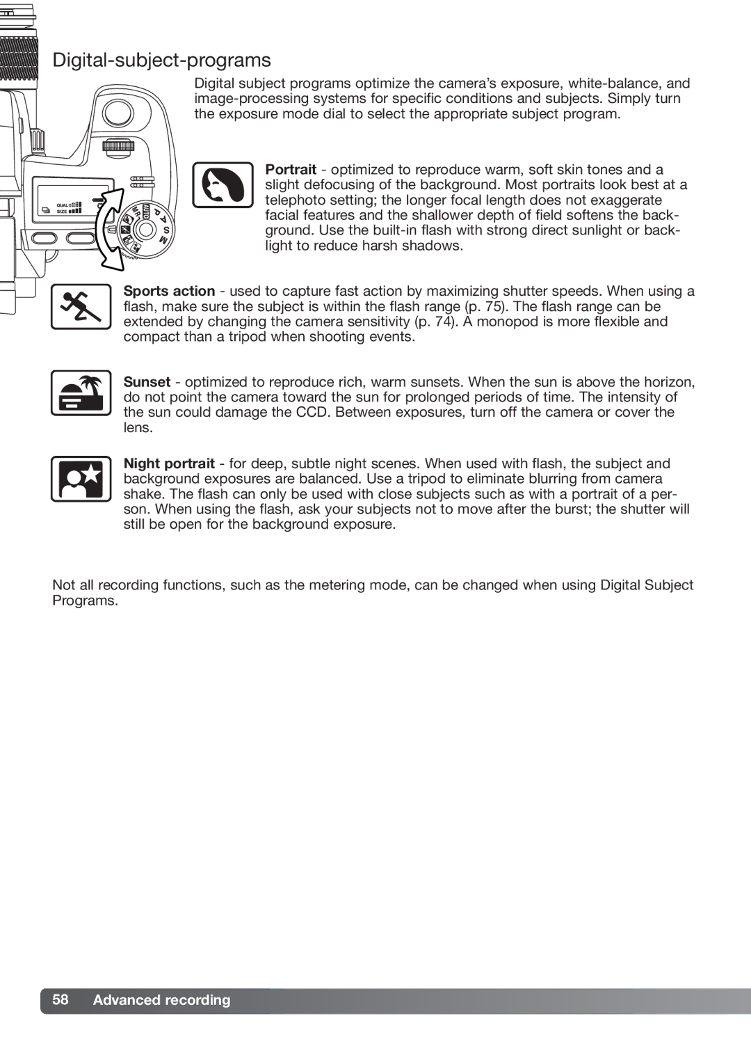 Konica Minolta DiMAGE_A2 instruction manual Digital-subject-programs 