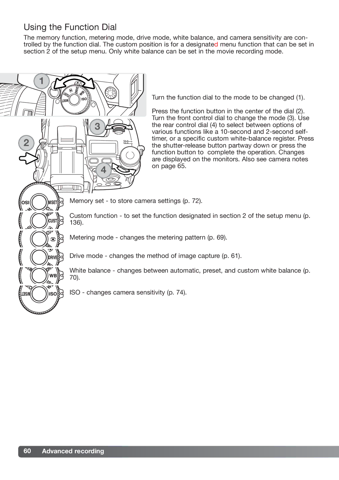 Konica Minolta DiMAGE_A2 instruction manual Using the Function Dial 