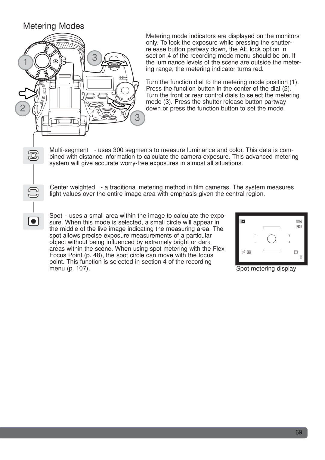 Konica Minolta DiMAGE_A2 instruction manual Metering Modes 