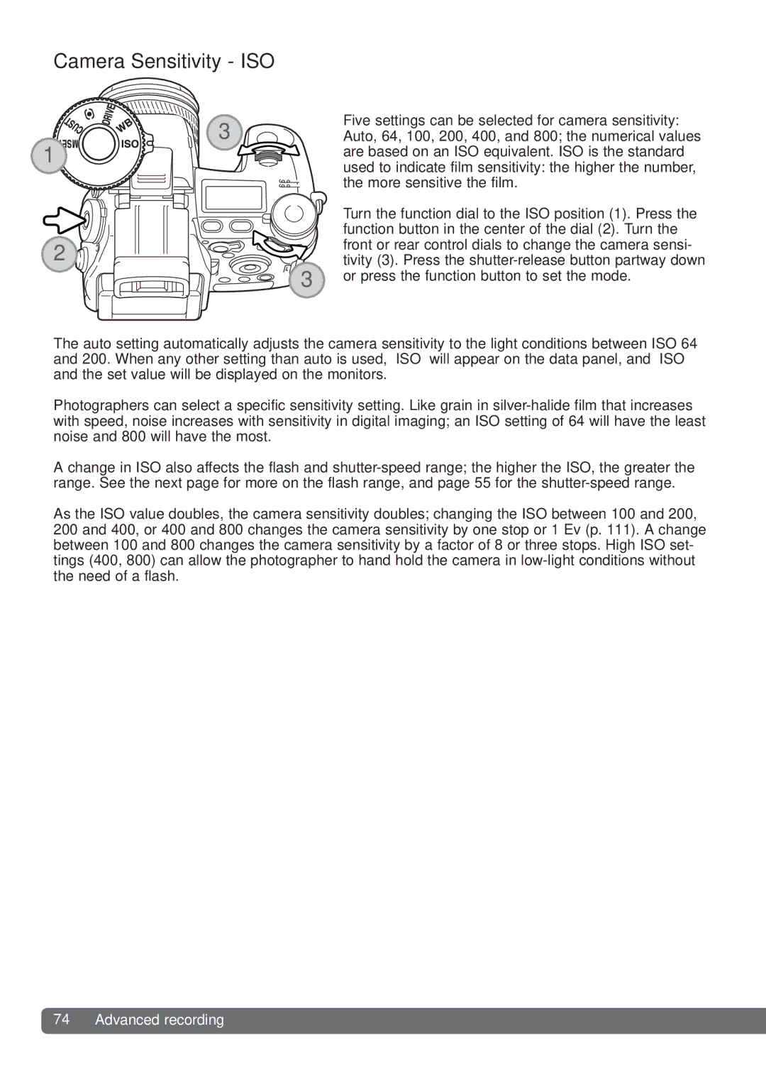 Konica Minolta DiMAGE_A2 instruction manual Camera Sensitivity ISO 