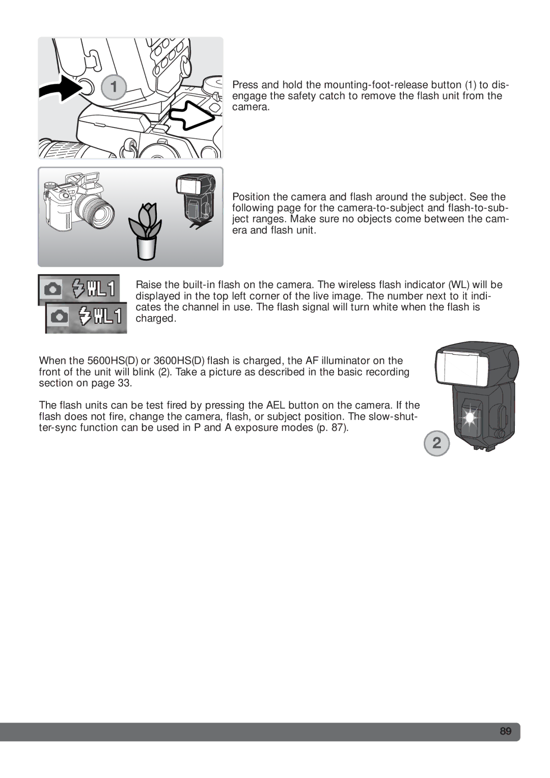 Konica Minolta DiMAGE_A2 instruction manual Press and hold the mounting-foot-release button 1 to dis 